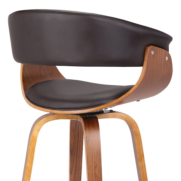 Armen Living Julyssa 26" Counter Height Swivel Brown Faux Leather and Walnut Wood Bar Stool - LCJSBAWABR26