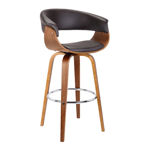 Armen Living Julyssa 26" Counter Height Swivel Brown Faux Leather and Walnut Wood Bar Stool - LCJSBAWABR26