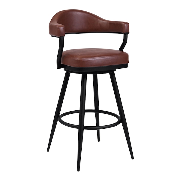 Armen Living Justin 26" Counter Height Swivel Vintage Coffee Faux Leather Bar Stool with Black Metal Legs - LCJTBABLVC26