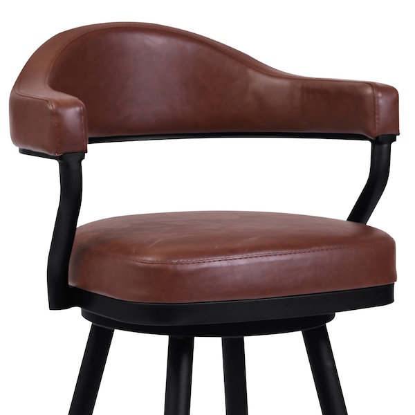 Armen Living Justin 26" Counter Height Swivel Vintage Coffee Faux Leather Bar Stool with Black Metal Legs - LCJTBABLVC26