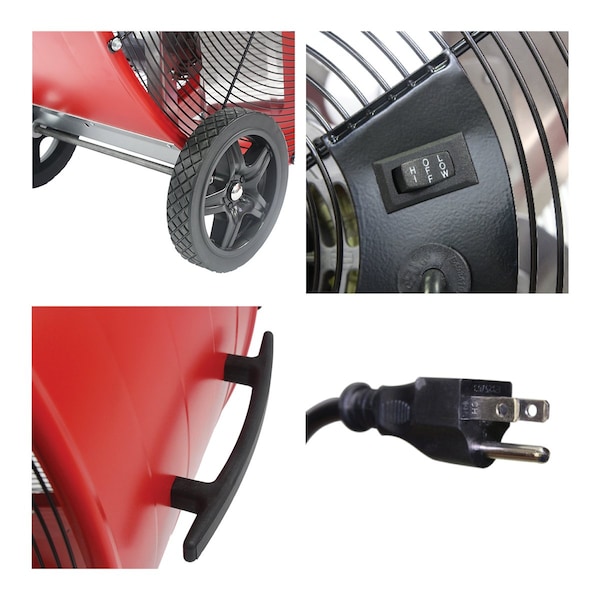 Maxx Air Barrel Air Circulator Fan, 36 in Blade Dia, 120V, 7,300/10,200 cfm, Non-Oscillating - BF36BD RED