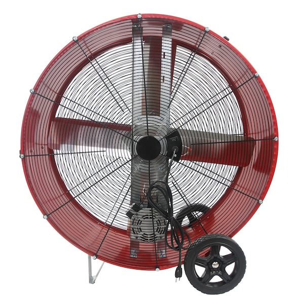 Maxx Air Barrel Air Circulator Fan, 36 in Blade Dia, 120V, 7,300/10,200 cfm, Non-Oscillating - BF36BD RED