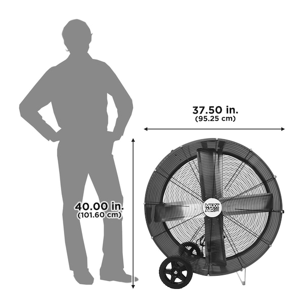 Maxx Air Barrel Air Circulator Fan, 36 in Blade Dia, 120V, 7,300/10,200 cfm, Non-Oscillating - BF36BD RED