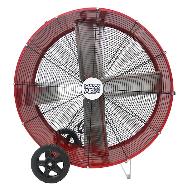 Maxx Air Barrel Air Circulator Fan, 36 in Blade Dia, 120V, 7,300/10,200 cfm, Non-Oscillating - BF36BD RED