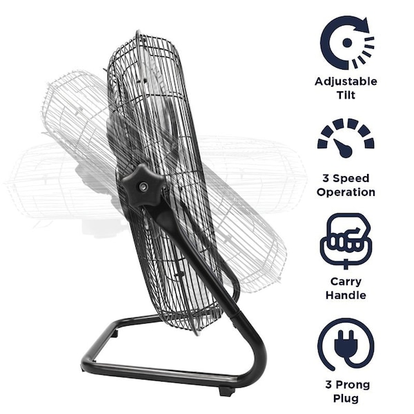 Maxx Air MaxxAir HVFF 20 High-Velocity Floor Fan, 20 in Dia Blade, 1500 to 2250 cfm, 3-Speed, Black - HVFF 20