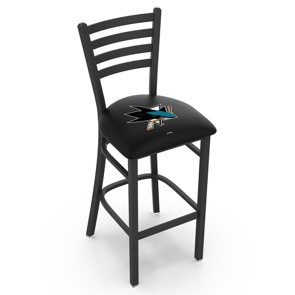 Holland Bar Stool Co 25" Blk Wrinkle San Jose Sharks Stationary Counter Stool, Ladder Back - L00425SJSHAR