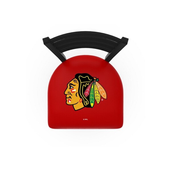 Holland Bar Stool Co 25" Blk Wrinkle Chicago Blackhawks Station Counter Stool, Ladder Back - L00425CHIHWK-R