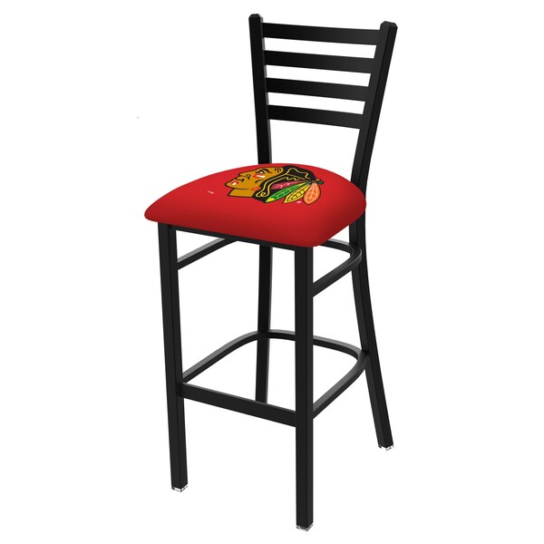 Holland Bar Stool Co 25" Blk Wrinkle Chicago Blackhawks Station Counter Stool, Ladder Back - L00425CHIHWK-R