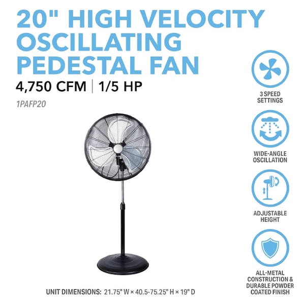 Perfect Aire Perfect Aire 30.75 in. H X 20 in. D Oscillating Pedestal Fan - 1PAFP20