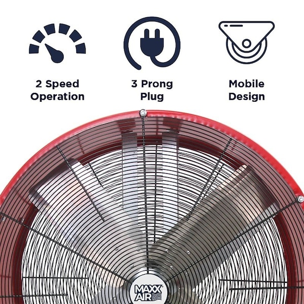 Maxx Air Direct Drive Drum Fan, 656 A, 120 V, 2Speed, 460 to 710 rpm Speed, 6300 to 9000 cfm Air, Steel - BF36DD