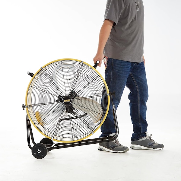 Edendirect 24in 3-Speed Portable High Velocity Drum Fan, Yellow, 1/3 HP, Turbo Blade, Low Noise - IR-FAN7804