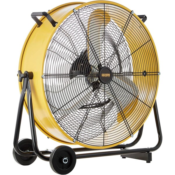 Edendirect 24in 3-Speed Portable High Velocity Drum Fan, Yellow, 1/3 HP, Turbo Blade, Low Noise - IR-FAN7804