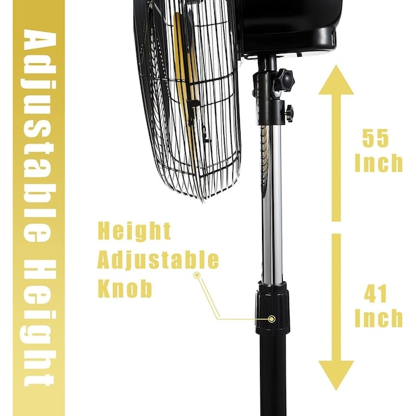 Edendirect 20in Heavy Duty High Velocity Pedestal Oscillating Fan with 1/5, Commercial or Industrial Fan - IR-FAN7808