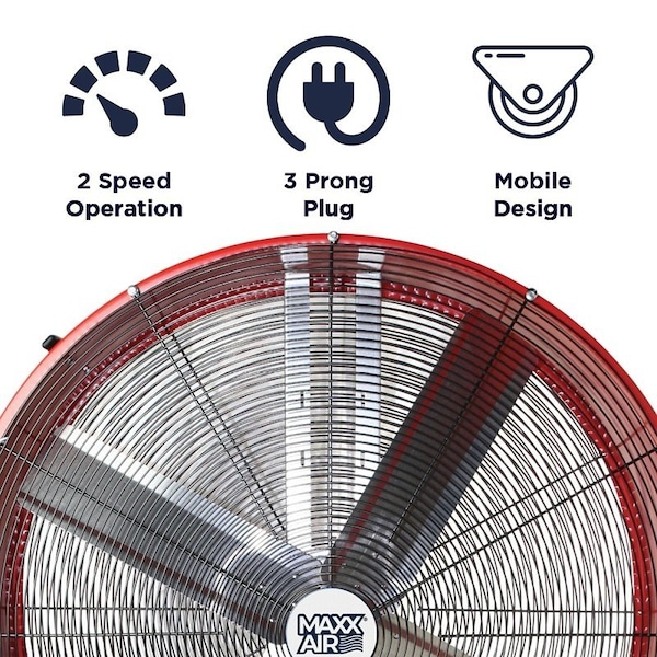 Maxx Air Portable Barrel Fan, 120 V, 2Speed, 5800 to 10,000 cfm Air, Red - BF42BD