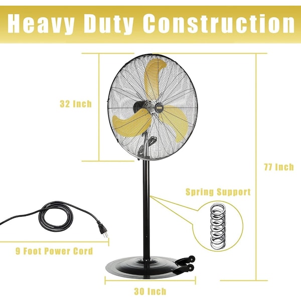 Elexnux 30in 120V 3-Speed High Velocity Indoor or Outdoor Yellow Oscillating Misting Pedestal Fan - IR-FAN7802