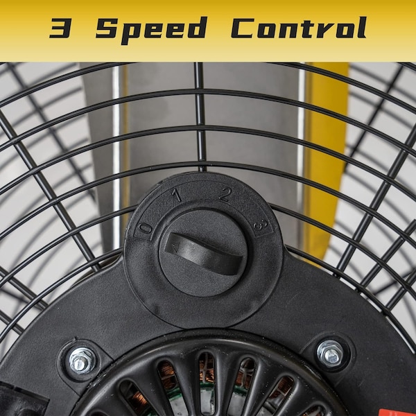 Edendirect 24in 3 Speeds Portable High Velocity Drum Fan Yellow with 1/3 HP, Turbo Blade, Low Noise - IR-FAN7806