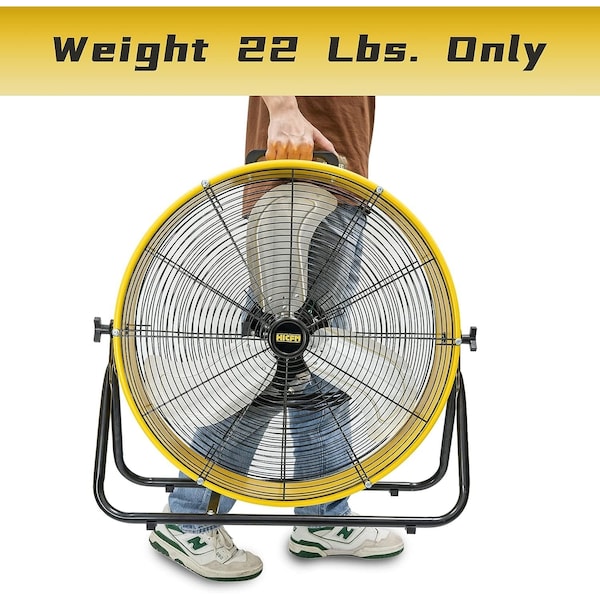Edendirect 24in 3 Speeds Portable High Velocity Drum Fan Yellow with 1/3 HP, Turbo Blade, Low Noise - IR-FAN7806