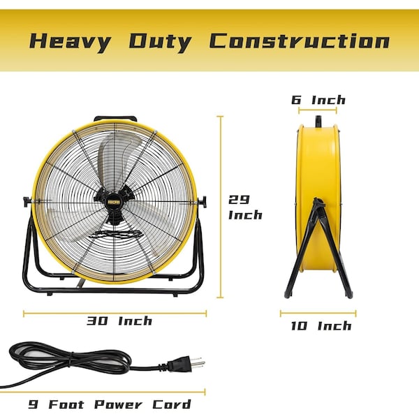 Edendirect 24in 3 Speeds Portable High Velocity Drum Fan Yellow with 1/3 HP, Turbo Blade, Low Noise - IR-FAN7806