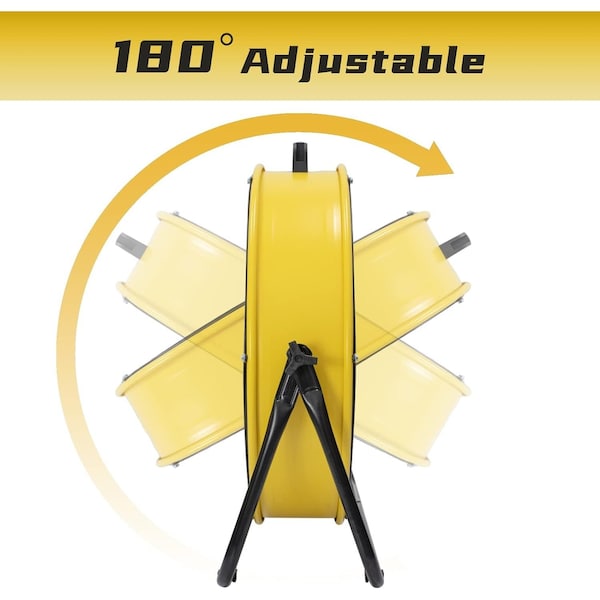 Edendirect 24in 3 Speeds Portable High Velocity Drum Fan Yellow with 1/3 HP, Turbo Blade, Low Noise - IR-FAN7806
