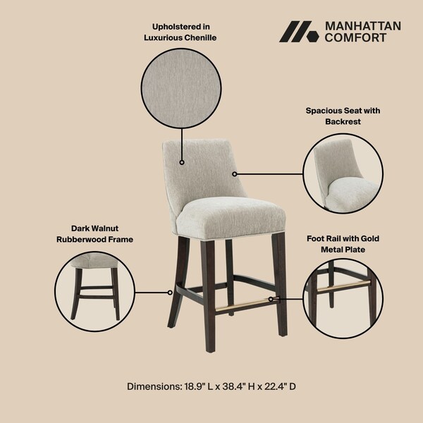 Manhattan Comfort Beever Counter Stool  in Taupe - Set of 2 - 2-CS024-TP
