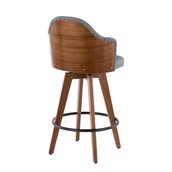 Lumisource Ahoy Counter Stool in Walnut and Grey Faux Leather - B26-AHOY WL+GY