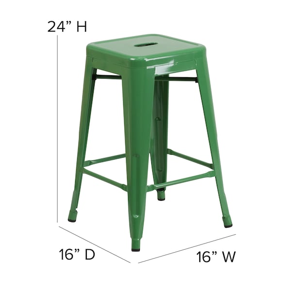 Flash Furniture 24" High Backless Green Metal Counter Height Stool - CH-31320-24-GN-GG