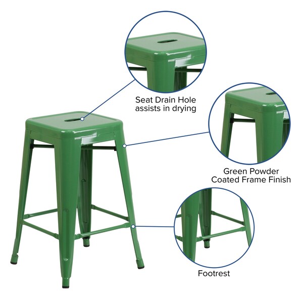 Flash Furniture 24" High Backless Green Metal Counter Height Stool - CH-31320-24-GN-GG
