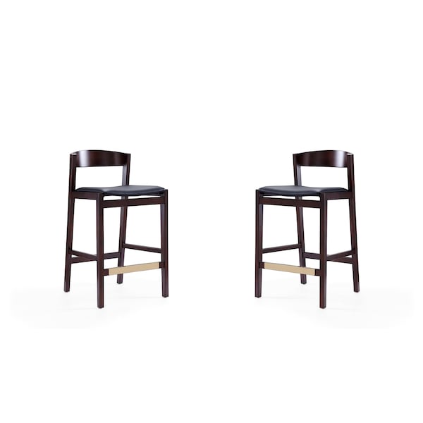 Manhattan Comfort Klismos Counter Stool in Black and Dark Walnut (Set of 2) - 2-CS007-BK