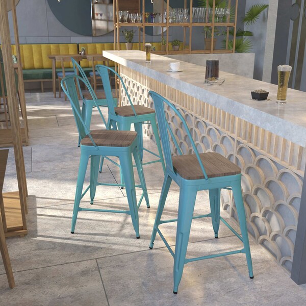 Flash Furniture Teal Metal Counter Stool, 24" - 4-ET-3534-24-CB-WD-GG