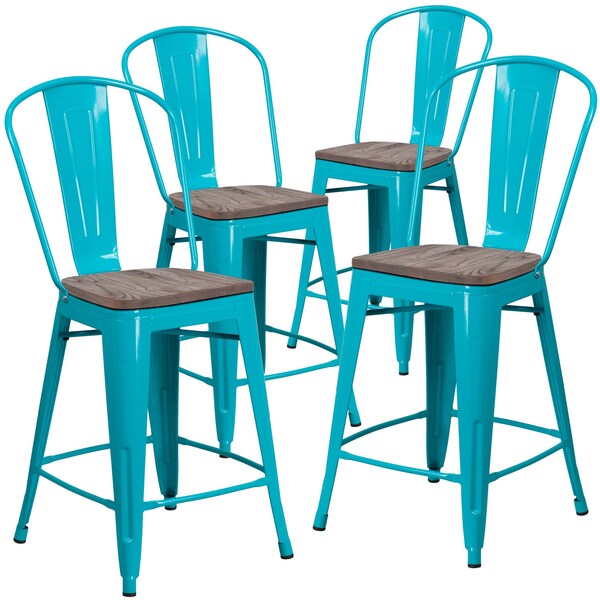 Flash Furniture Teal Metal Counter Stool, 24" - 4-ET-3534-24-CB-WD-GG
