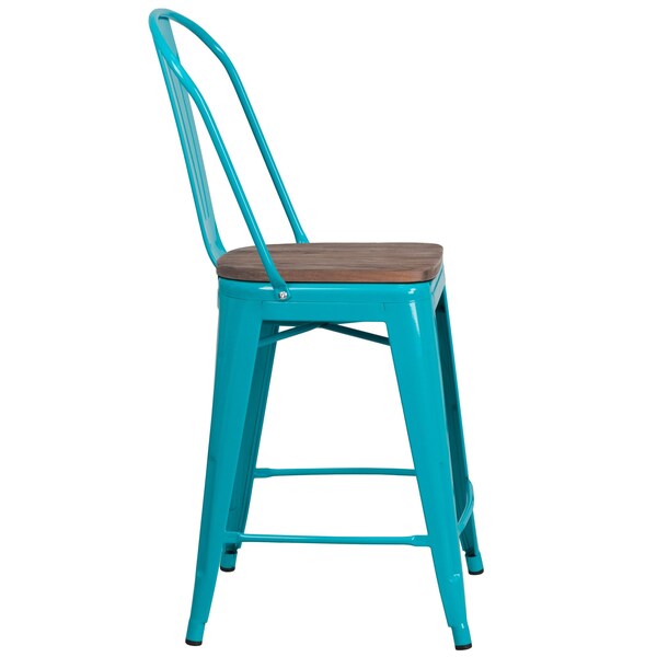 Flash Furniture Teal Metal Counter Stool, 24" - 4-ET-3534-24-CB-WD-GG