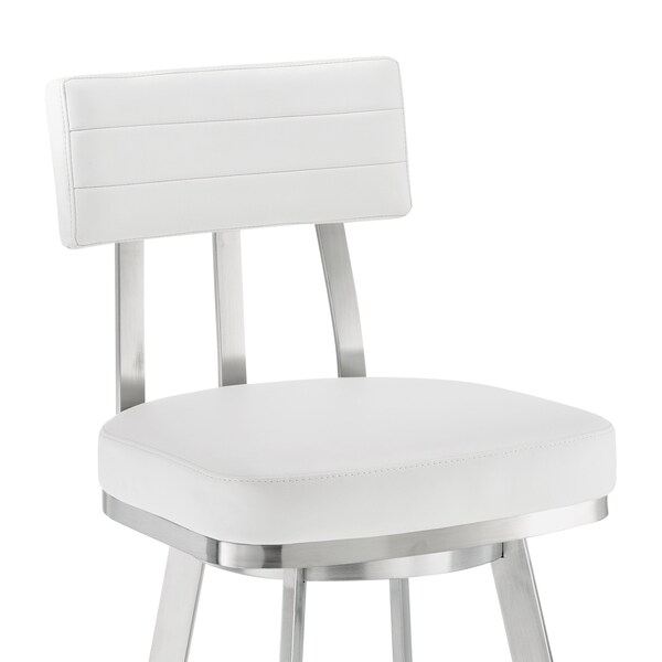 Armen Living Jinab Swivel Counter Stool in Brushed Stainless Steel with White Faux Leather - 840254335301
