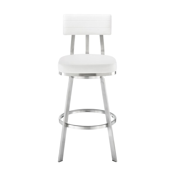 Armen Living Jinab Swivel Counter Stool in Brushed Stainless Steel with White Faux Leather - 840254335301