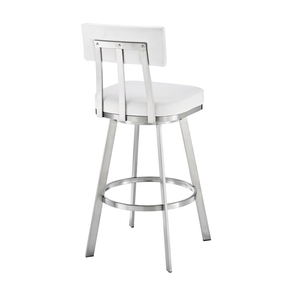 Armen Living Jinab Swivel Counter Stool in Brushed Stainless Steel with White Faux Leather - 840254335301