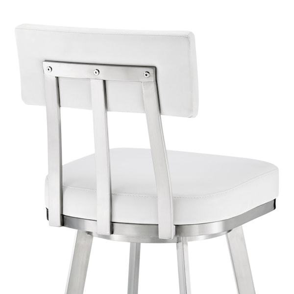 Armen Living Jinab Swivel Counter Stool in Brushed Stainless Steel with White Faux Leather - 840254335301