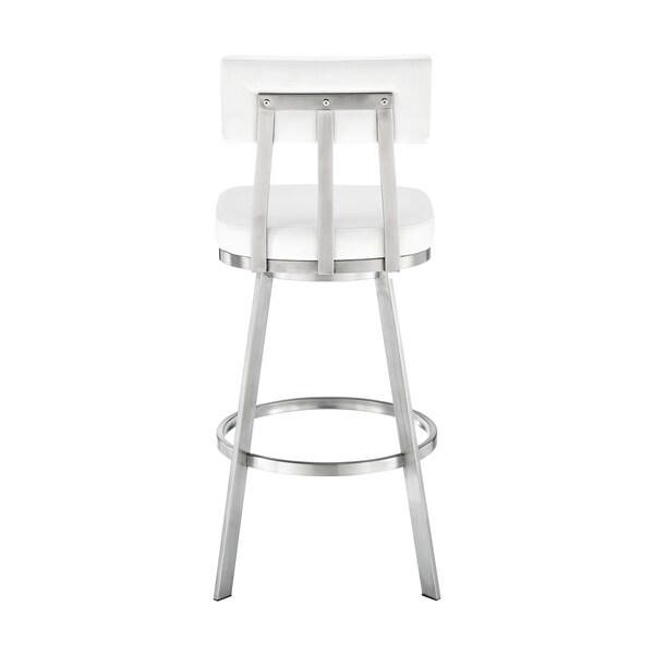 Armen Living Jinab Swivel Counter Stool in Brushed Stainless Steel with White Faux Leather - 840254335301