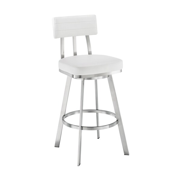 Armen Living Jinab Swivel Counter Stool in Brushed Stainless Steel with White Faux Leather - 840254335301