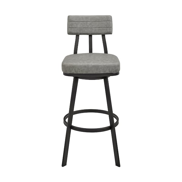 Armen Living Jinab Swivel Counter Stool in Black Metal with Gray Faux Leather - 840254335226