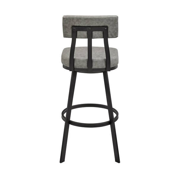 Armen Living Jinab Swivel Counter Stool in Black Metal with Gray Faux Leather - 840254335226