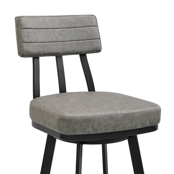 Armen Living Jinab Swivel Counter Stool in Black Metal with Gray Faux Leather - 840254335226