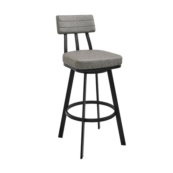 Armen Living Jinab Swivel Counter Stool in Black Metal with Gray Faux Leather - 840254335226