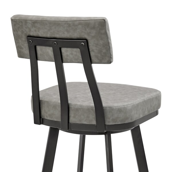 Armen Living Jinab Swivel Counter Stool in Black Metal with Gray Faux Leather - 840254335226