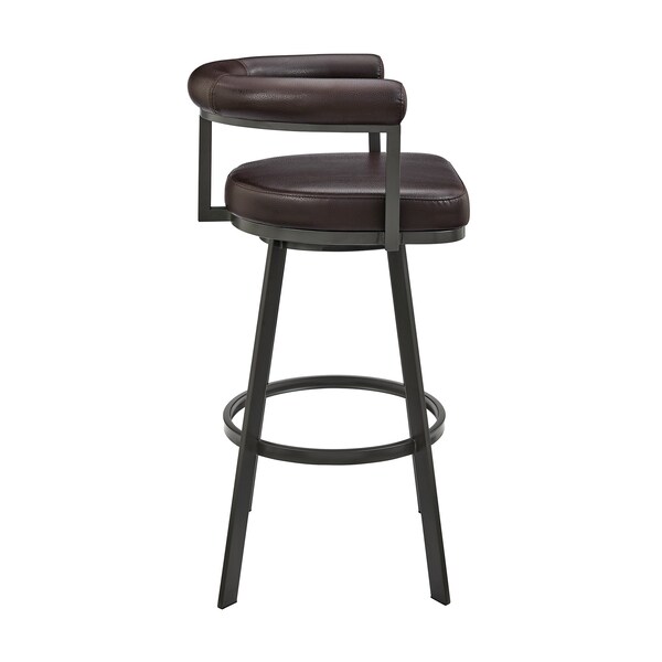 Armen Living Nolagam Swivel Counter Stool in Brown Metal with Brown Faux Leather - 840254335592