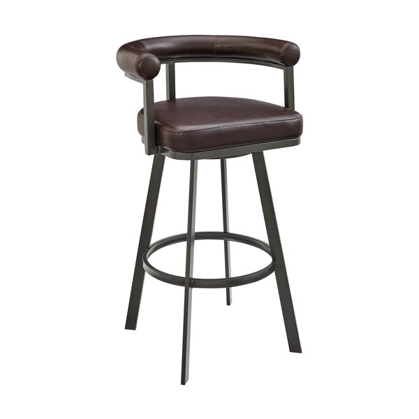 Armen Living Nolagam Swivel Counter Stool in Brown Metal with Brown Faux Leather - 840254335592