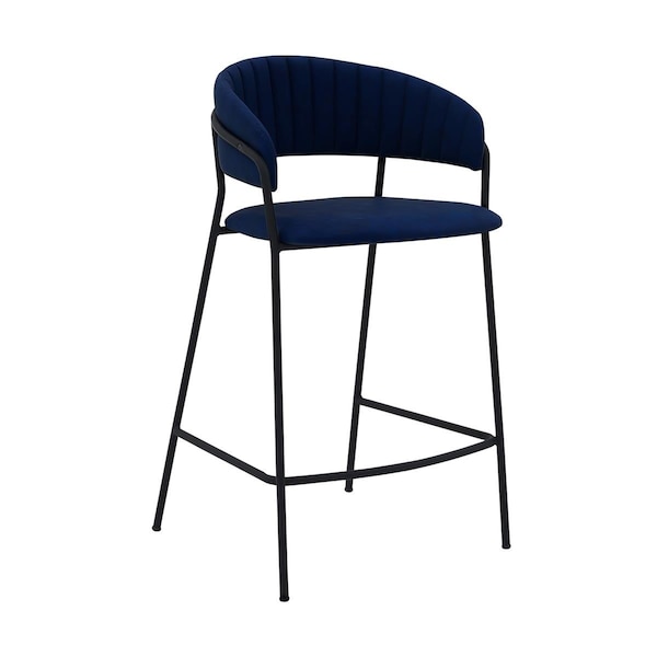 Seatsolutions 26 in. Nara Counter Height Bar Stool Blue Faux Leather & Meta - SE2758089