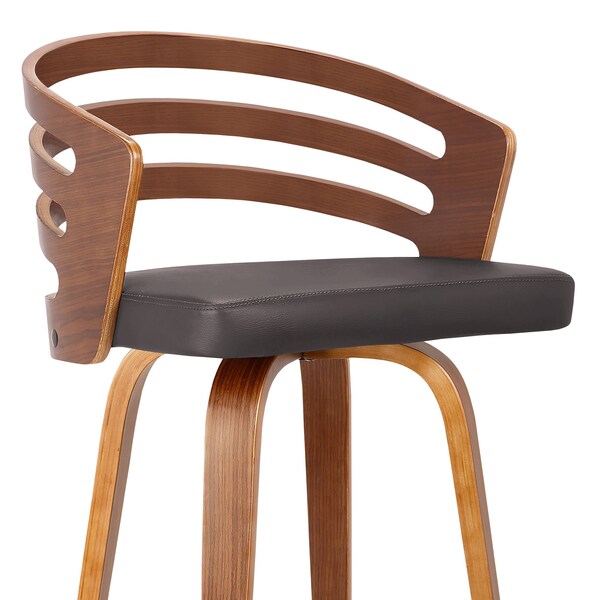 Armen Living Jayden 26" Counter Height Swivel Brown Faux Leather and Walnut Wood Bar Stool - LCJYBABRWA26
