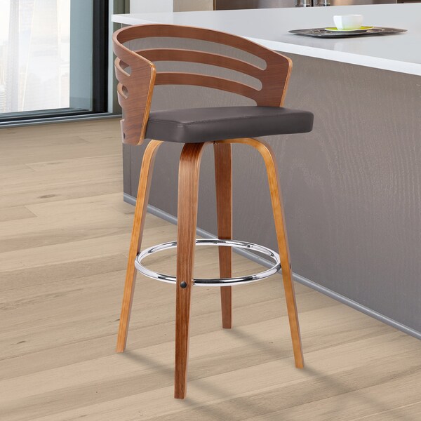 Armen Living Jayden 26" Counter Height Swivel Brown Faux Leather and Walnut Wood Bar Stool - LCJYBABRWA26
