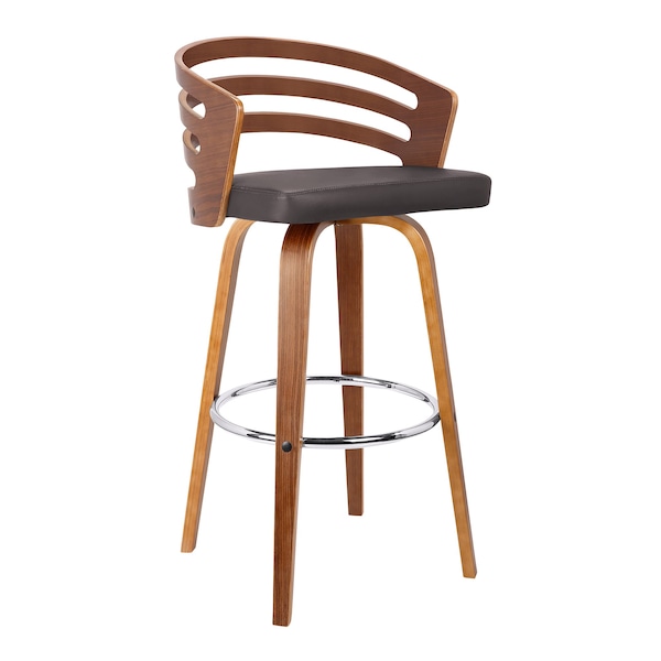 Armen Living Jayden 26" Counter Height Swivel Brown Faux Leather and Walnut Wood Bar Stool - LCJYBABRWA26