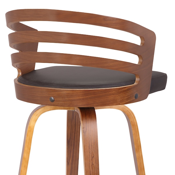 Armen Living Jayden 26" Counter Height Swivel Brown Faux Leather and Walnut Wood Bar Stool - LCJYBABRWA26