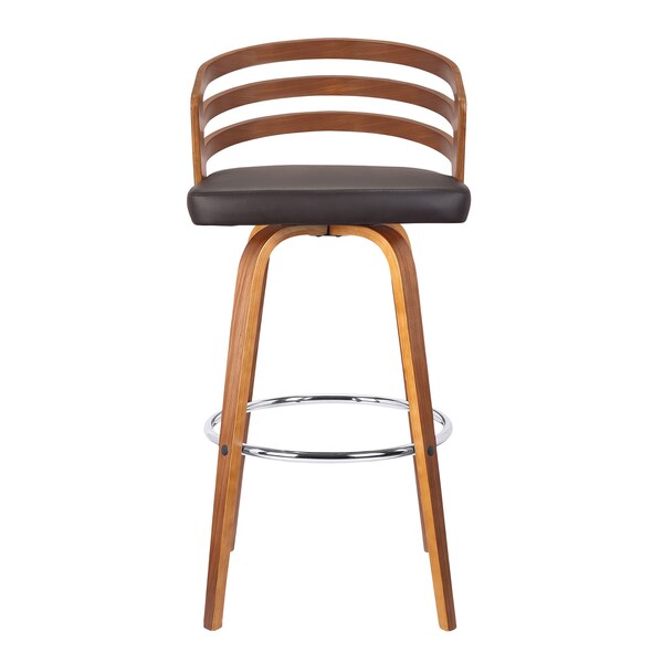 Armen Living Jayden 26" Counter Height Swivel Brown Faux Leather and Walnut Wood Bar Stool - LCJYBABRWA26